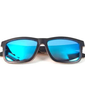 Lunettes de soleil Martin Black en bois d'ébène pour hommes, design rectangulaire élégant.