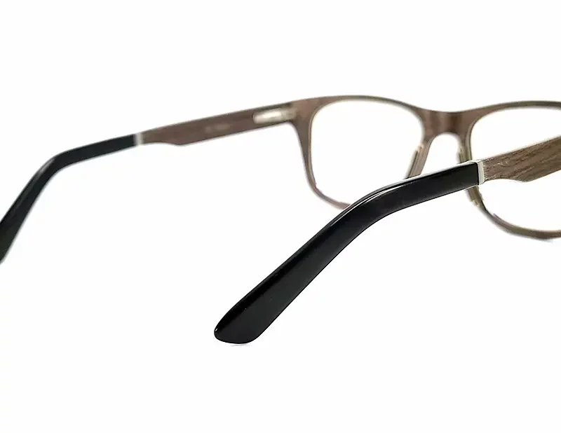 Vue de dos des lunettes de vue en bois noyer et ses branches en acétate Naxos Black