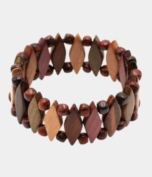 Bracelet artisanal en bois multicolore Sandra avec perles losanges et rondes en palissandre, alliant style et originalité.