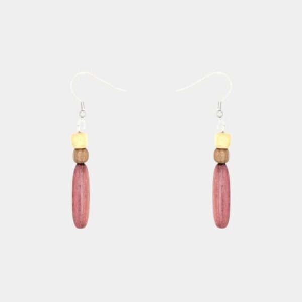 Boucles d'oreilles en bois Osaris avec perles en amarante, érable et palissandre.