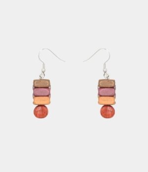 Boucles d'oreilles artisanales Dona en bois réalisées avec des essences naturelles (Amarante, Murier, Néflier, Palissandre).