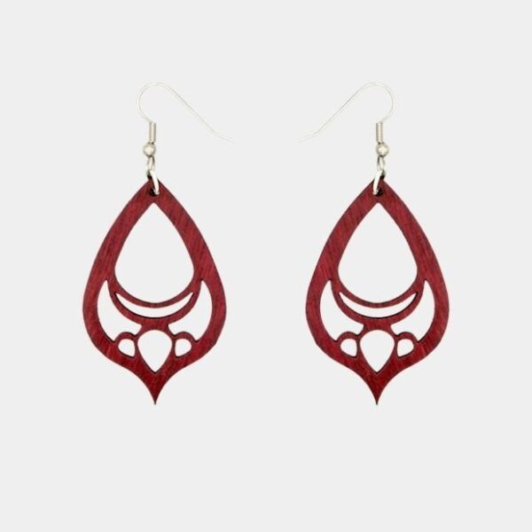 Boucles d'oreilles arabesques en bois d'amarante, éco-responsables et fabriquées à la main.