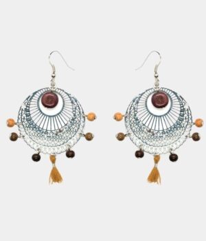 Boucles en bois multicolore avec filigrane créole et perles en essence d’amarante.