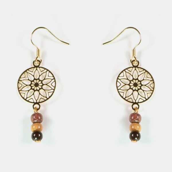 Gros plan sur les fermoirs crochets en métal doré, sans nickel, avec stop boucle transparent.