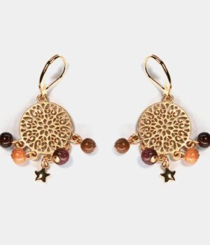 Boucles d'oreilles Maryne en bois doré avec médaillon mandala"