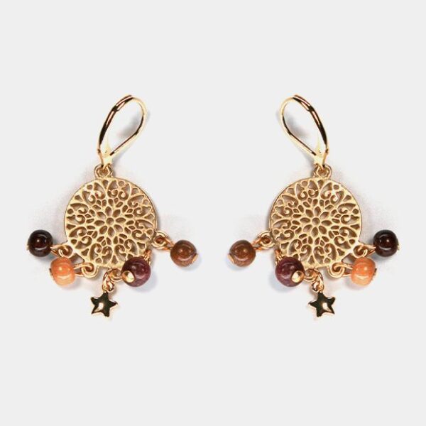 Boucles d'oreilles Maryne en bois doré avec médaillon mandala"