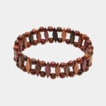 Bracelet en bois multicolore Olympia avec perles triangulaires et rondes, fabriqué artisanalement.