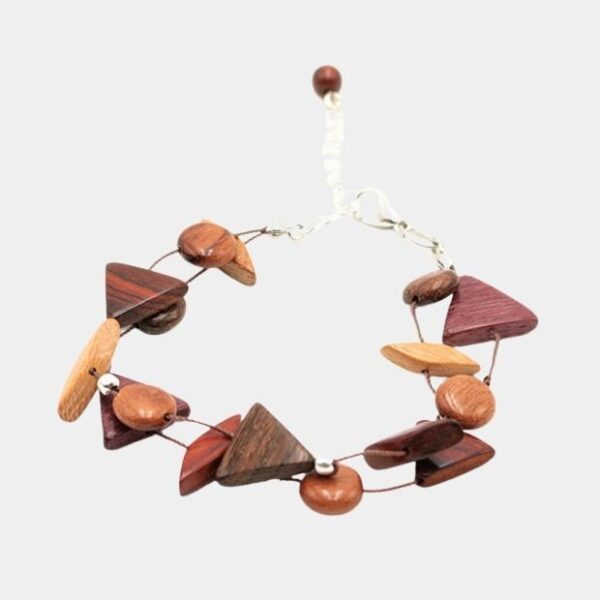 Bracelet artisanal double fil en bois précieux Majesty, comprenant amarante, murier, néflier, et palissandre.
