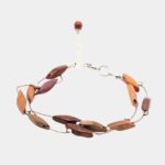 Bracelet double en bois multicolore Zaia, perles losanges et perles argentées, monté sur fils de lin.