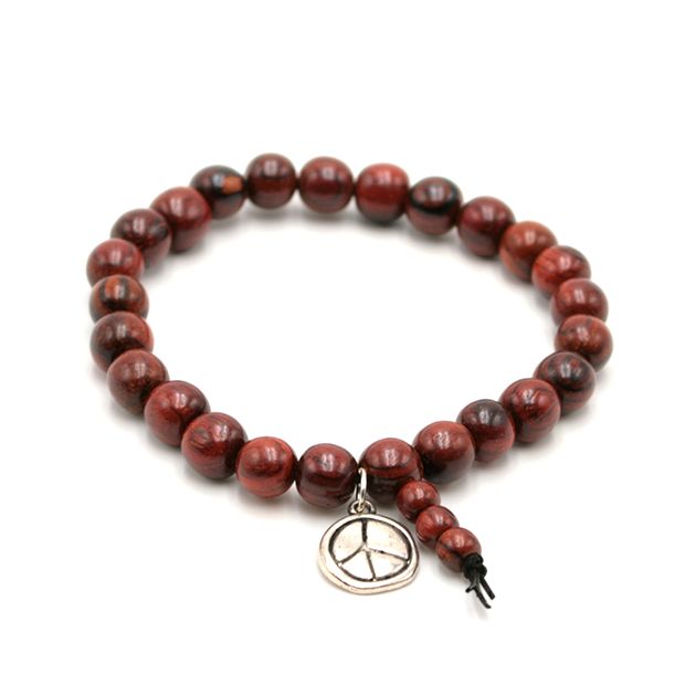 Bracelet en bois d'acajou John pour homme, orné d'un médaillon symbolisant la paix. Élégant et porteur de sens!