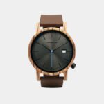 Montre homme Métro 7 en bois zébrano avec calendrier et bracelet cuir marron