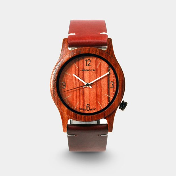 Bracelet en cuir de vachette rouge de la Montre Cuir Homme Palissandre Mars, confort et durabilité.
