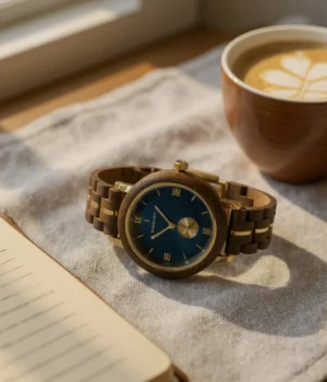 Montre femme bleue bois Noyer Sandy