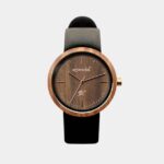 Montre en bois Platina avec cadran en noyer et bracelet en cuir noir