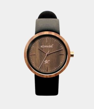 Montre en bois Platina avec cadran en noyer et bracelet en cuir noir