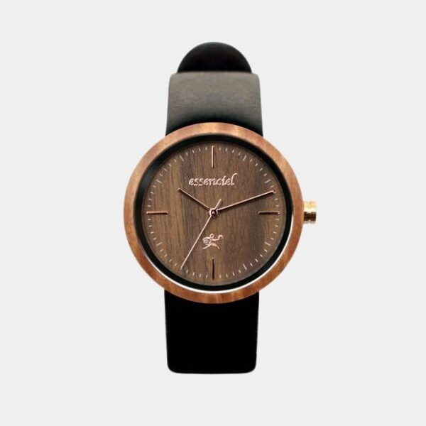 Montre en bois Platina avec cadran en noyer et bracelet en cuir noir