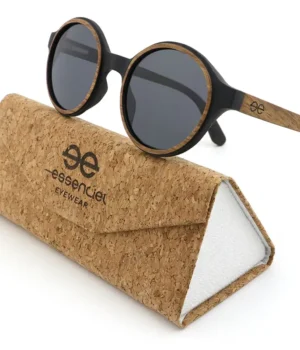 Lunettes en bois CARTNEY rondes avec verres polarisés et monture élégante en bois multicolore.