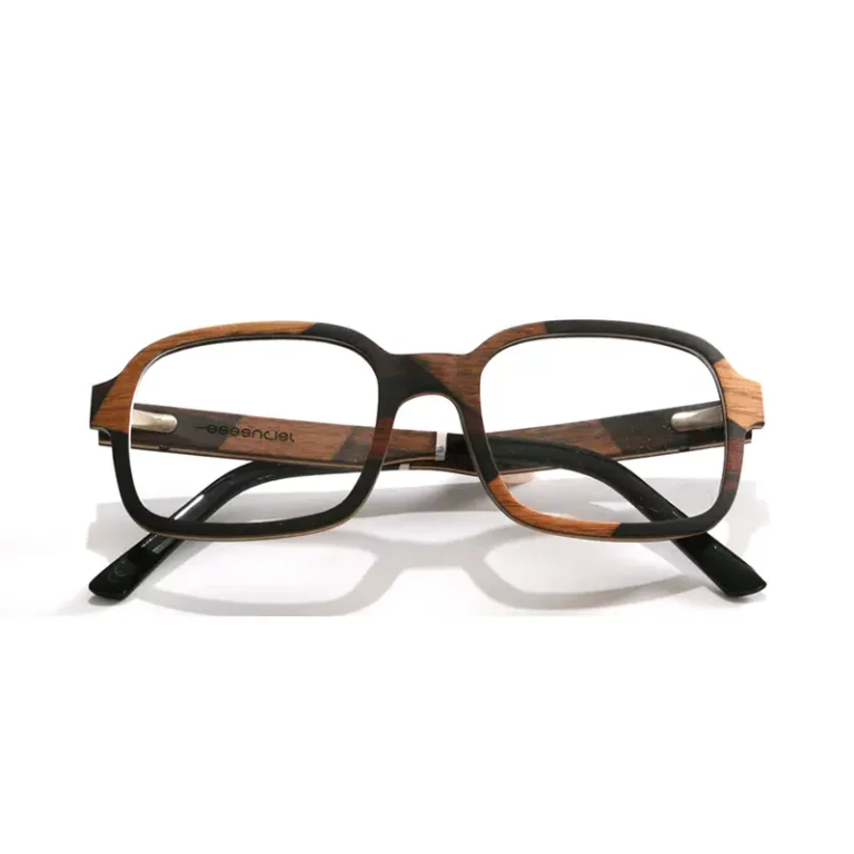 Lunettes rectangulaires La Bicolore 149XP en bois d’ébène et d’érable avec branches bio-acétate.