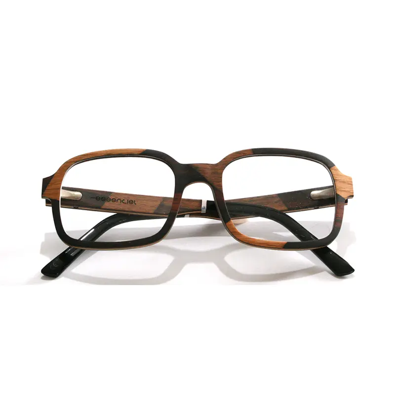 Lunettes rectangulaires La Bicolore 149XP en bois d’ébène et d’érable avec branches bio-acétate.