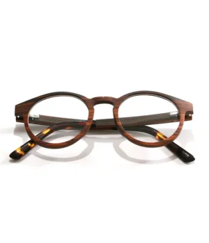 Lunettes en bois pour femme, modèle Paul Optic 1, avec monture légère et branches en acétate bio.
