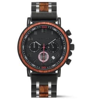 Montre pour homme Stryker exposée sous différents angles, mettant en valeur son design contemporain et artisanal.