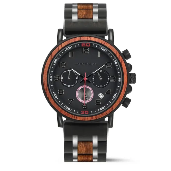 Montre pour homme Stryker exposée sous différents angles, mettant en valeur son design contemporain et artisanal.