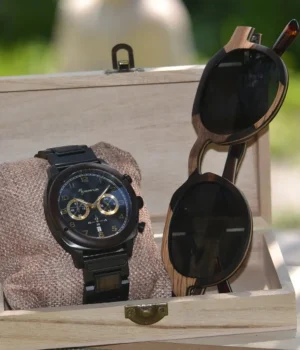 montre Calibra bois naturel avec chronomètre