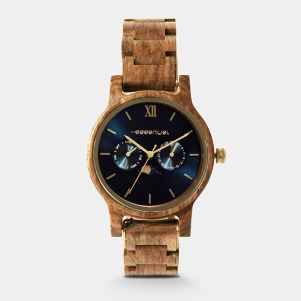 Montre bois noyer homme phase de lune Blue Moon