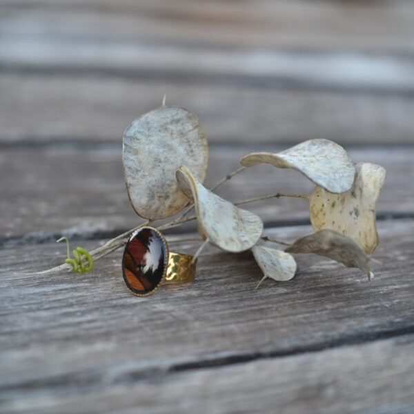 Bague marqueterie acier inoxydable dorée Lise