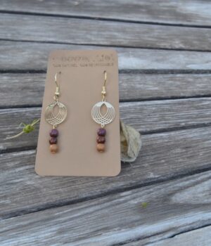 Boucle d'oreille bois multicolore doré Kate