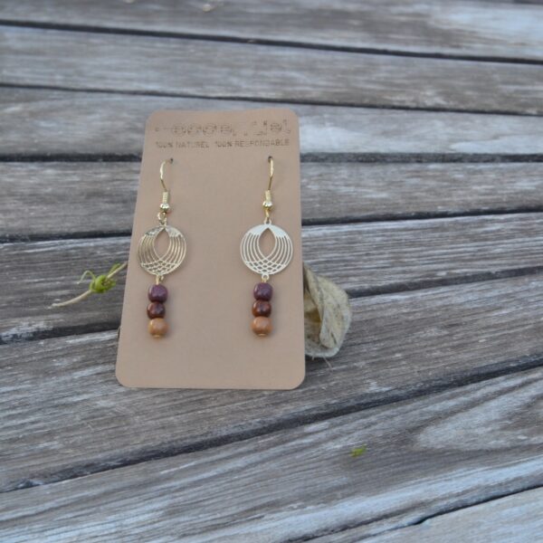 Boucle d'oreille bois multicolore doré Kate