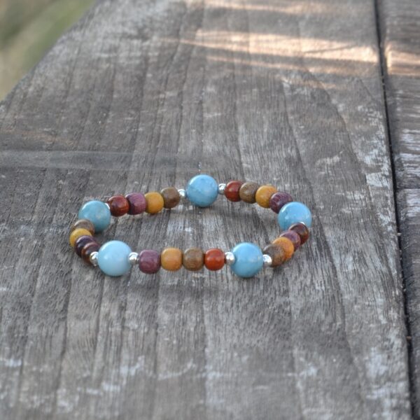 Bracelet calcite bleue et bois multicolore - Fany
