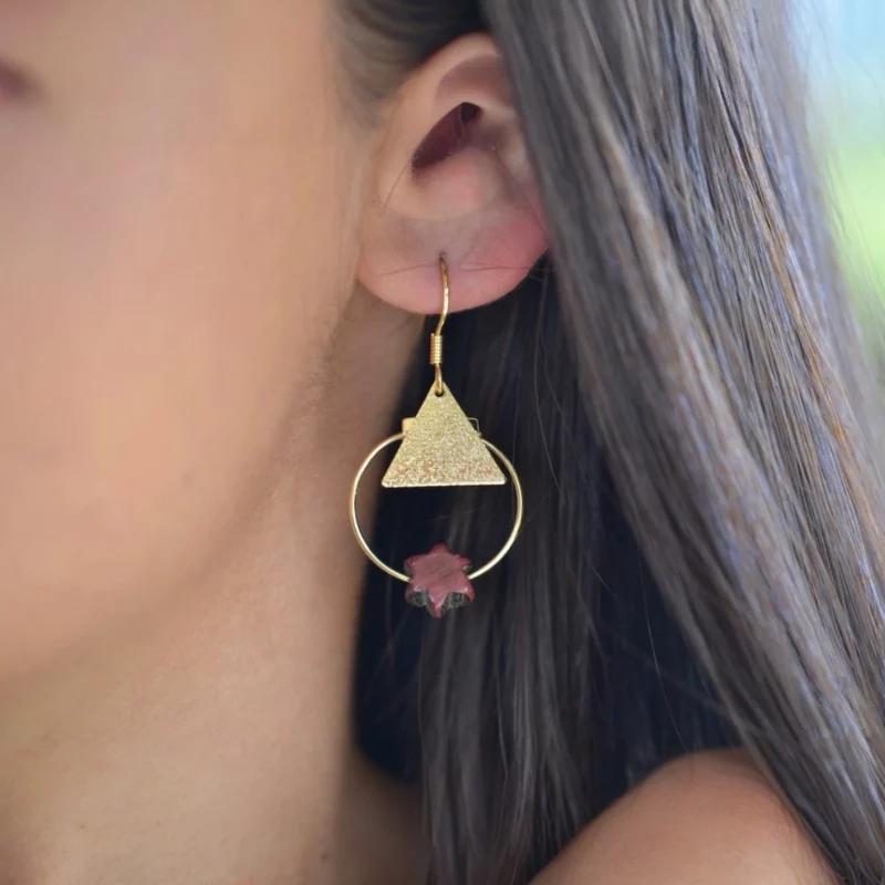 Boucle d'oreille étoile bois amarante doré - Lise