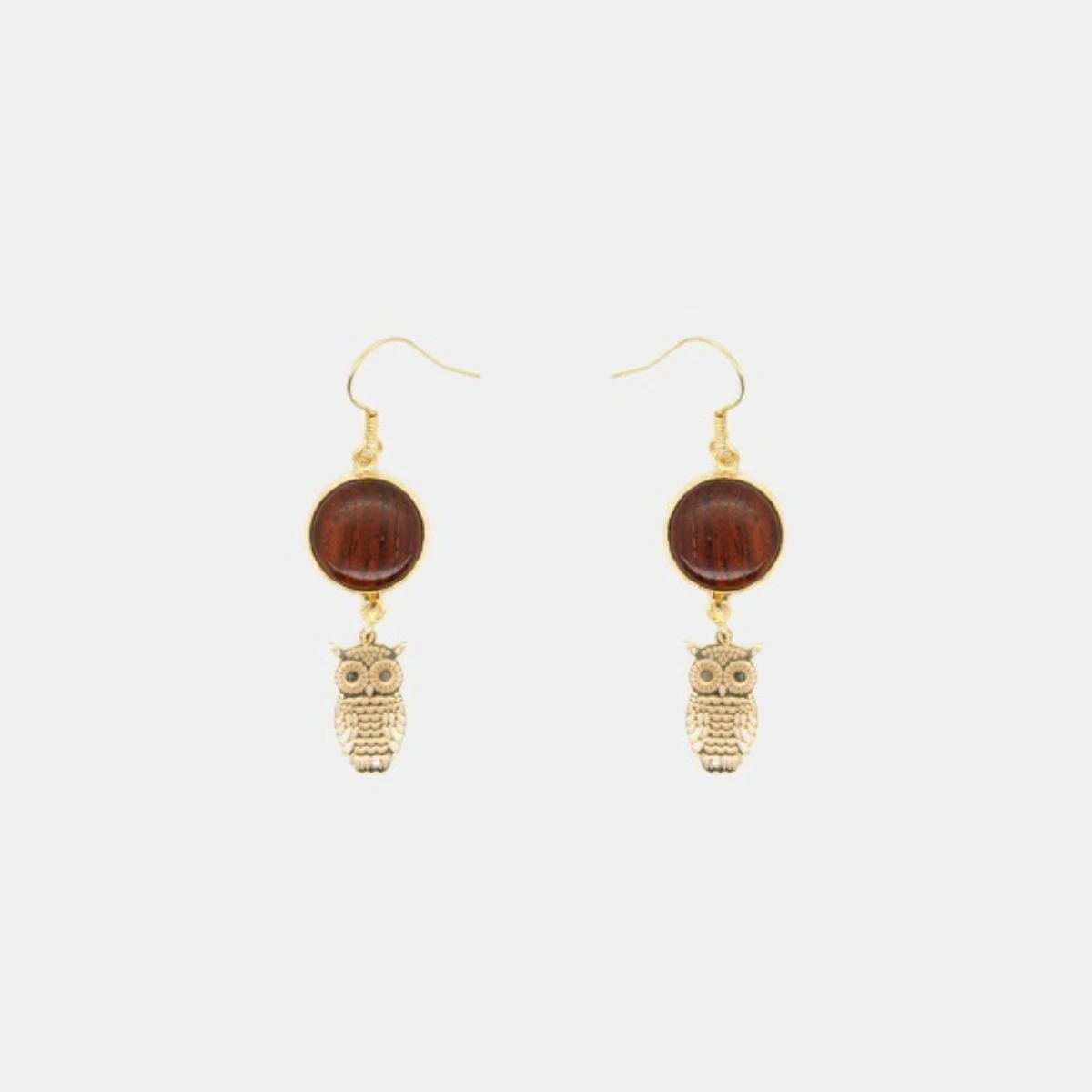 Boucles d'oreilles bois et chouette en doré Marlyne