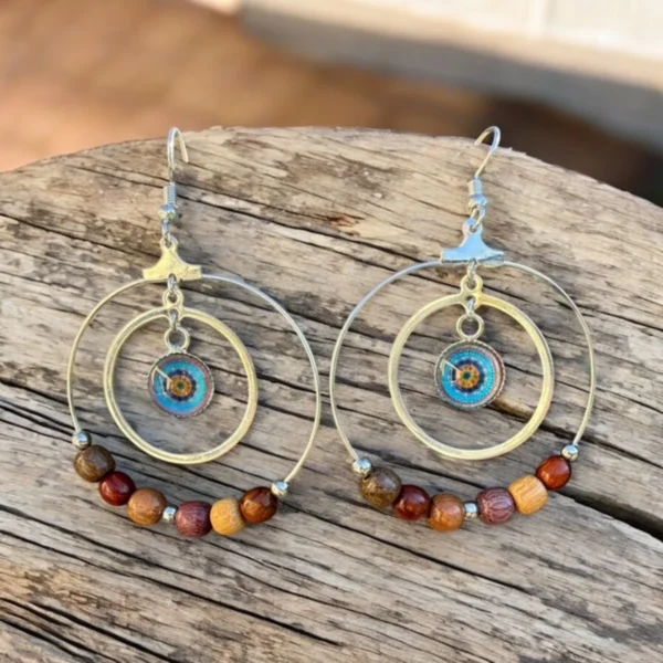 Boucles d'oreilles créole double multicolore et cabochon - Dolcé